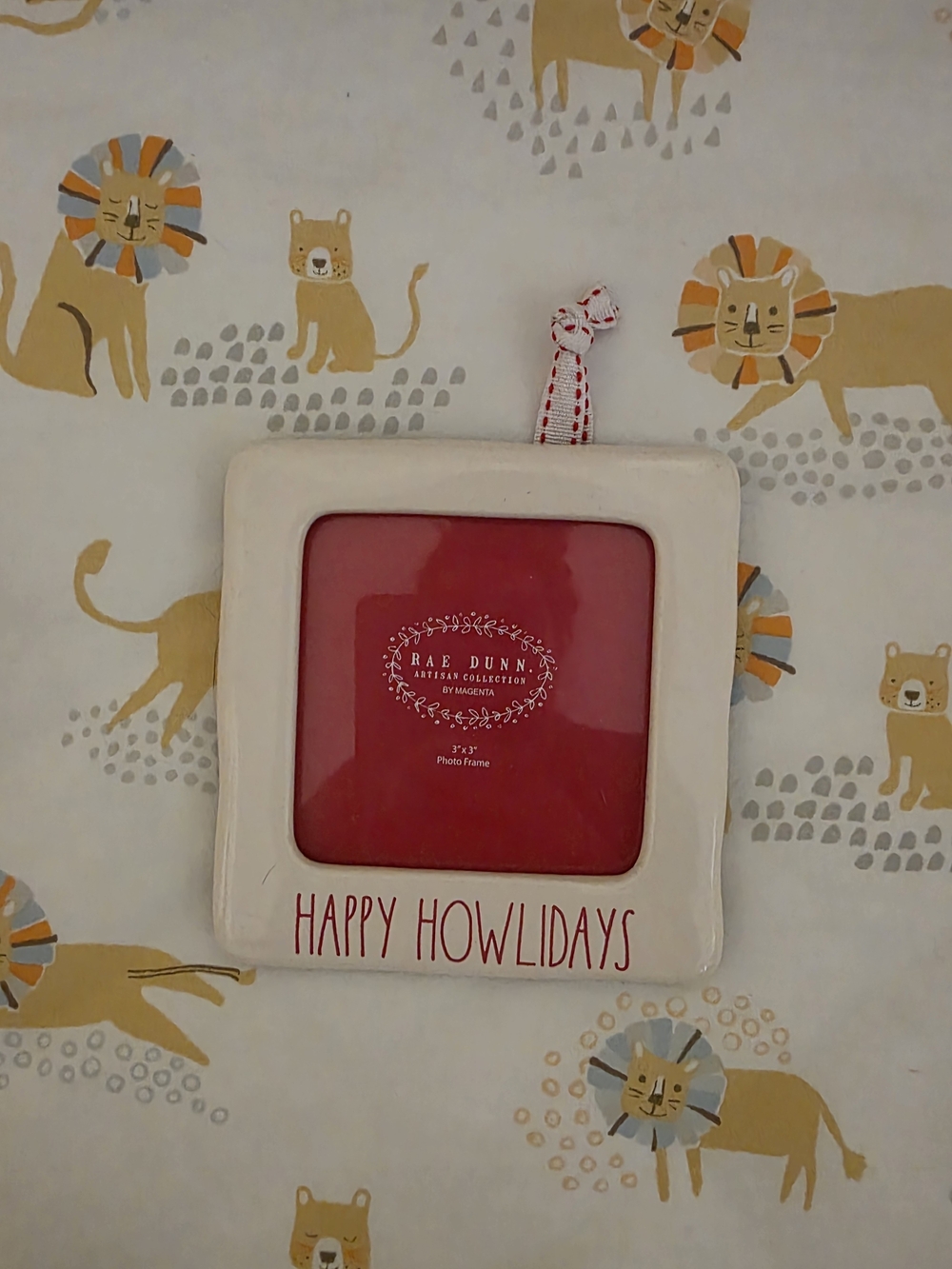Rae Dunn White Ceramic 'Happy Howlidays' Photo Frame with Red Accent